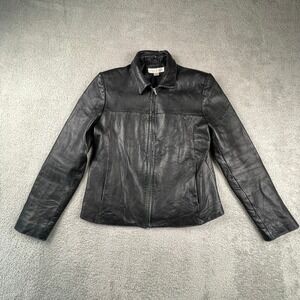 Genuine Leather Jacket Womens Medium Black Zip Up Moto Casual Corner